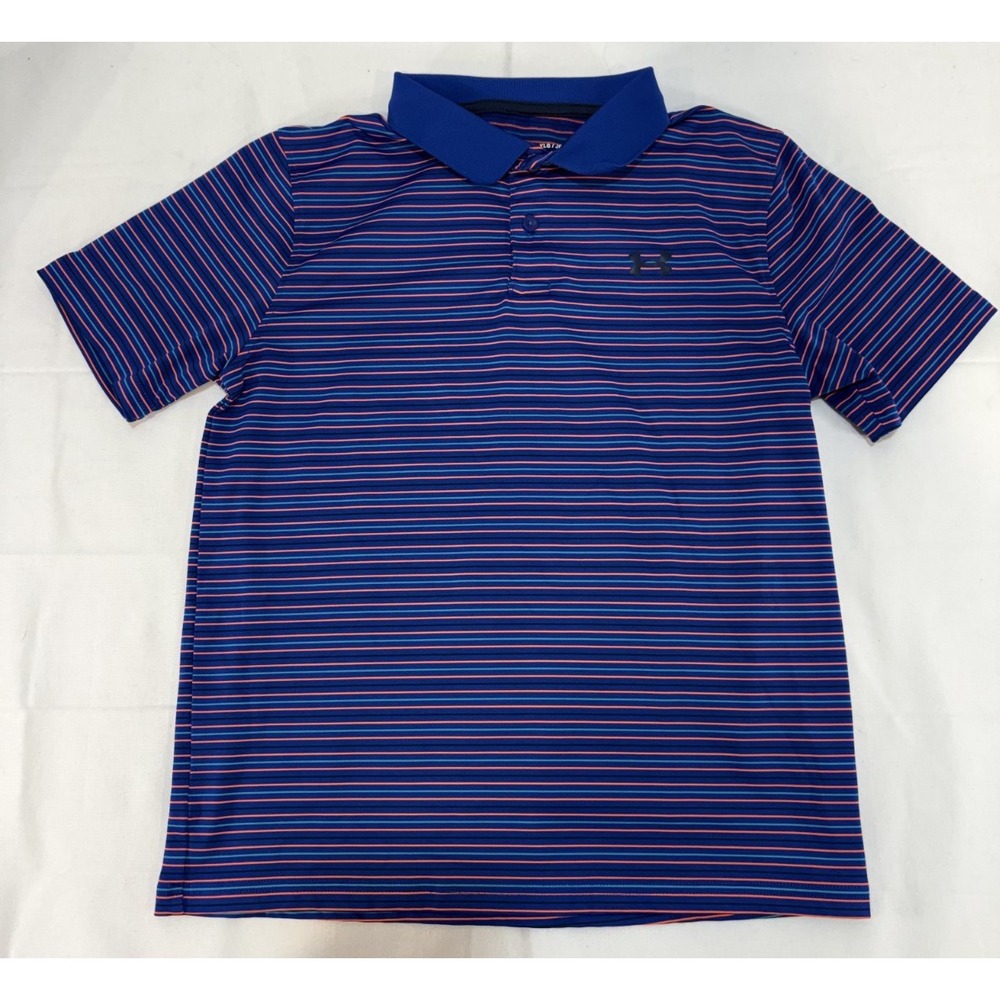Under Armour Boys Youth Shirt Polo Size Large Blue Orange Stripes Youth Golf